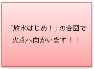放水はじめの合図で火点へ向かいます