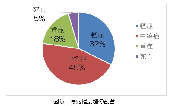 傷病程度別の割合についてのグラフ